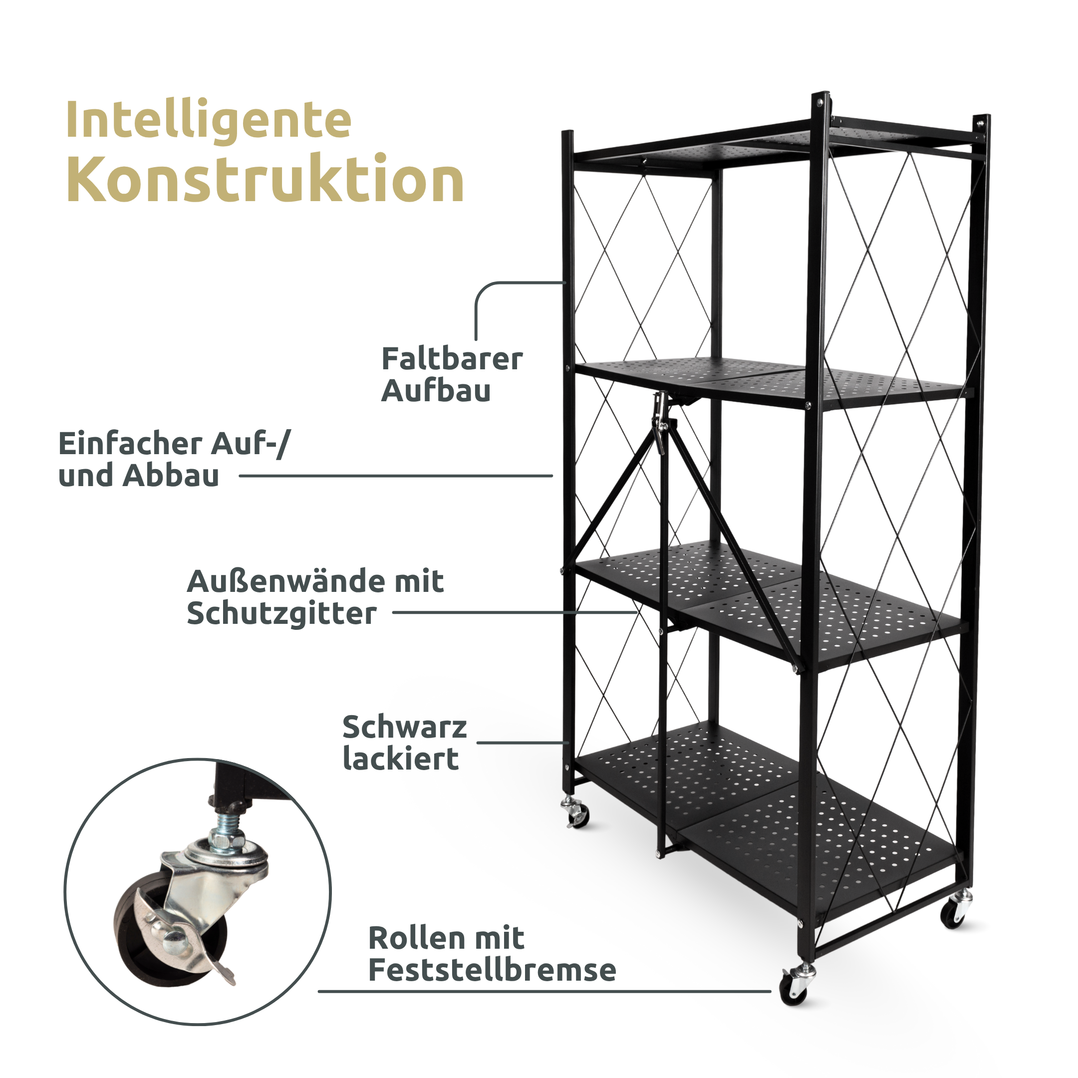 Klappbares Regal mit 4 Etagen 72x34x127 cm