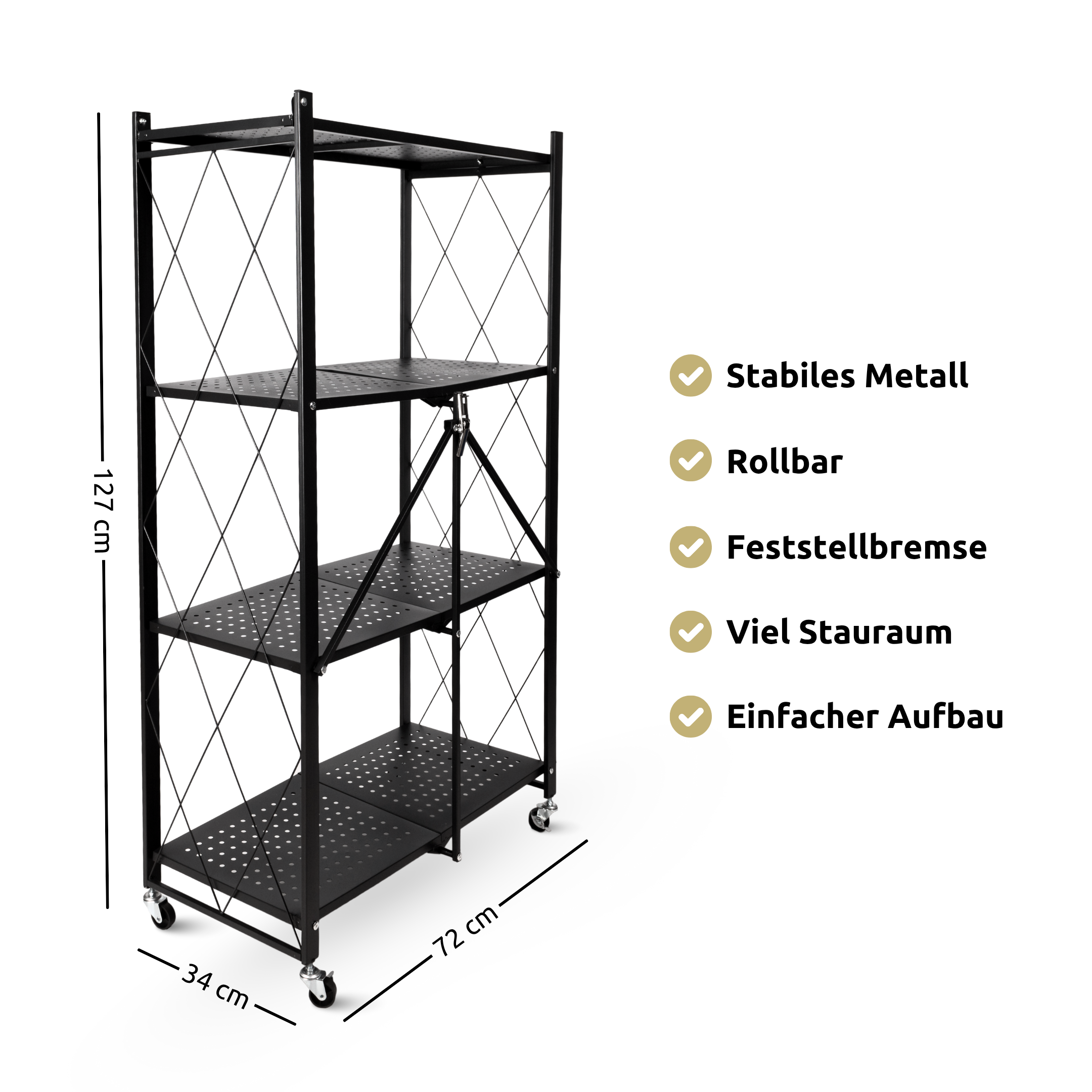Klappbares Regal mit 4 Etagen 72x34x127 cm