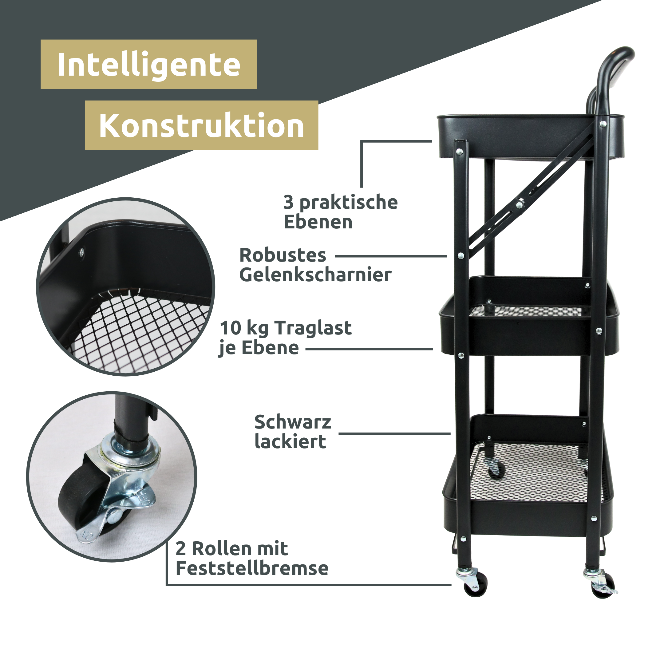 Klappbarer Rollwagen mit 3 Ebenen