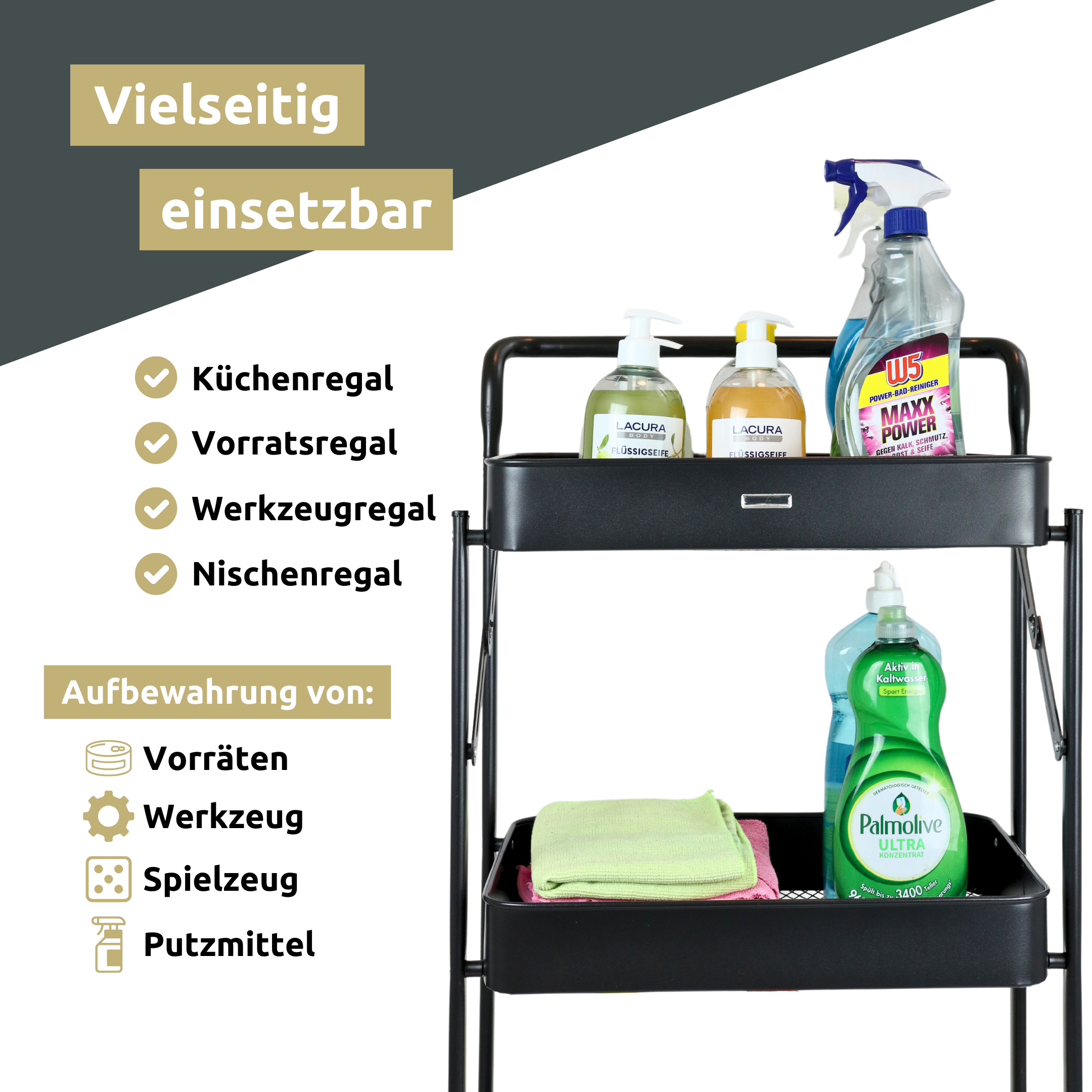 Klappbarer Rollwagen mit 3 Ebenen