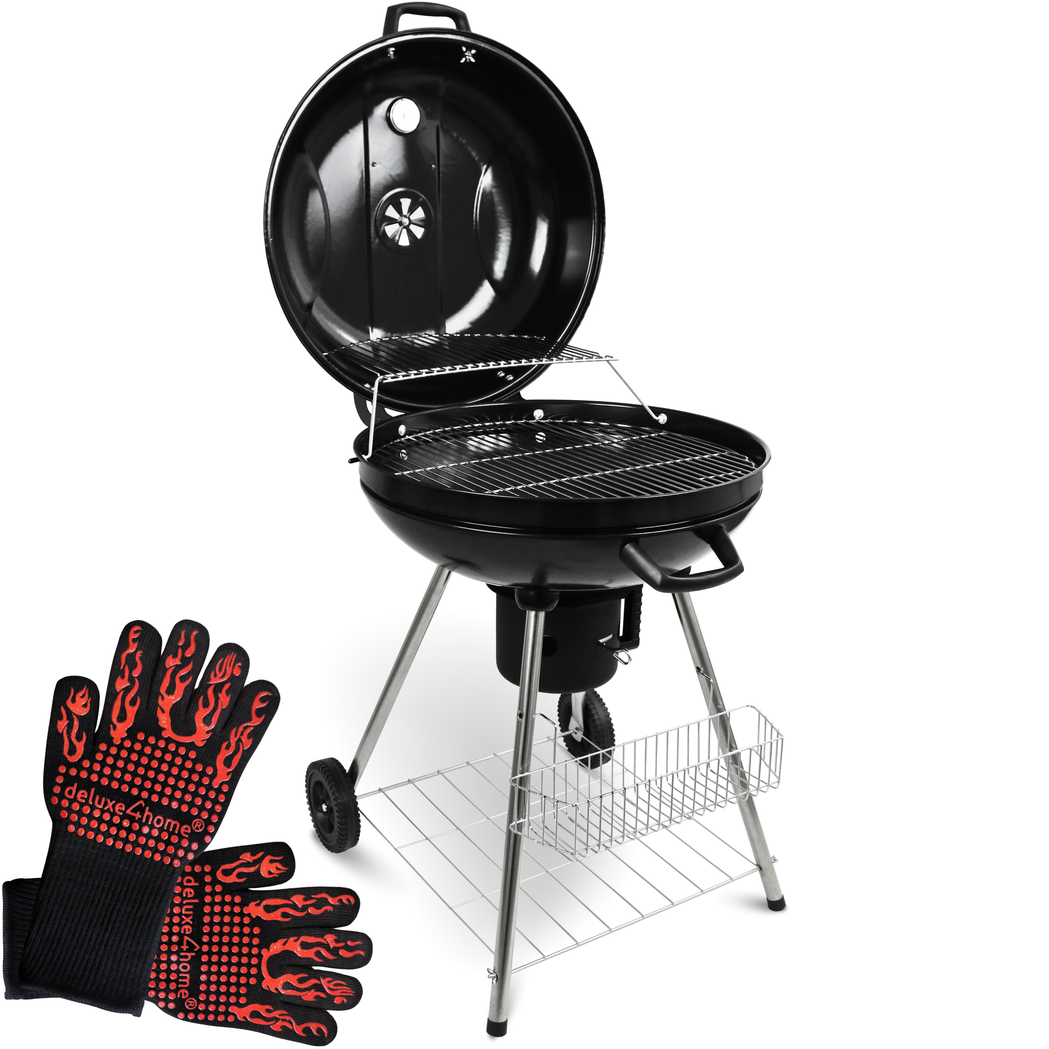 BBQ Kugelgrill mit Ablage und Handschuhen