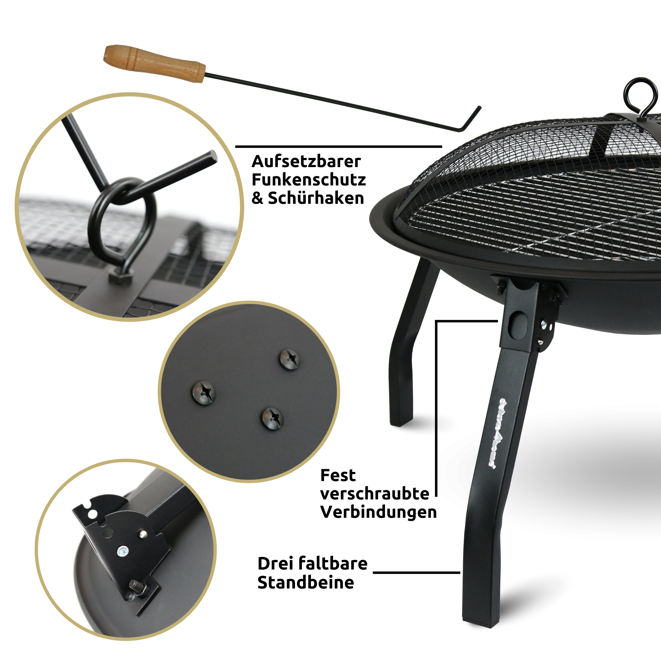 Feuerschale XL I Grillrost + Funkenschutzdeckel I 55 cm Durchmesser, schwarz