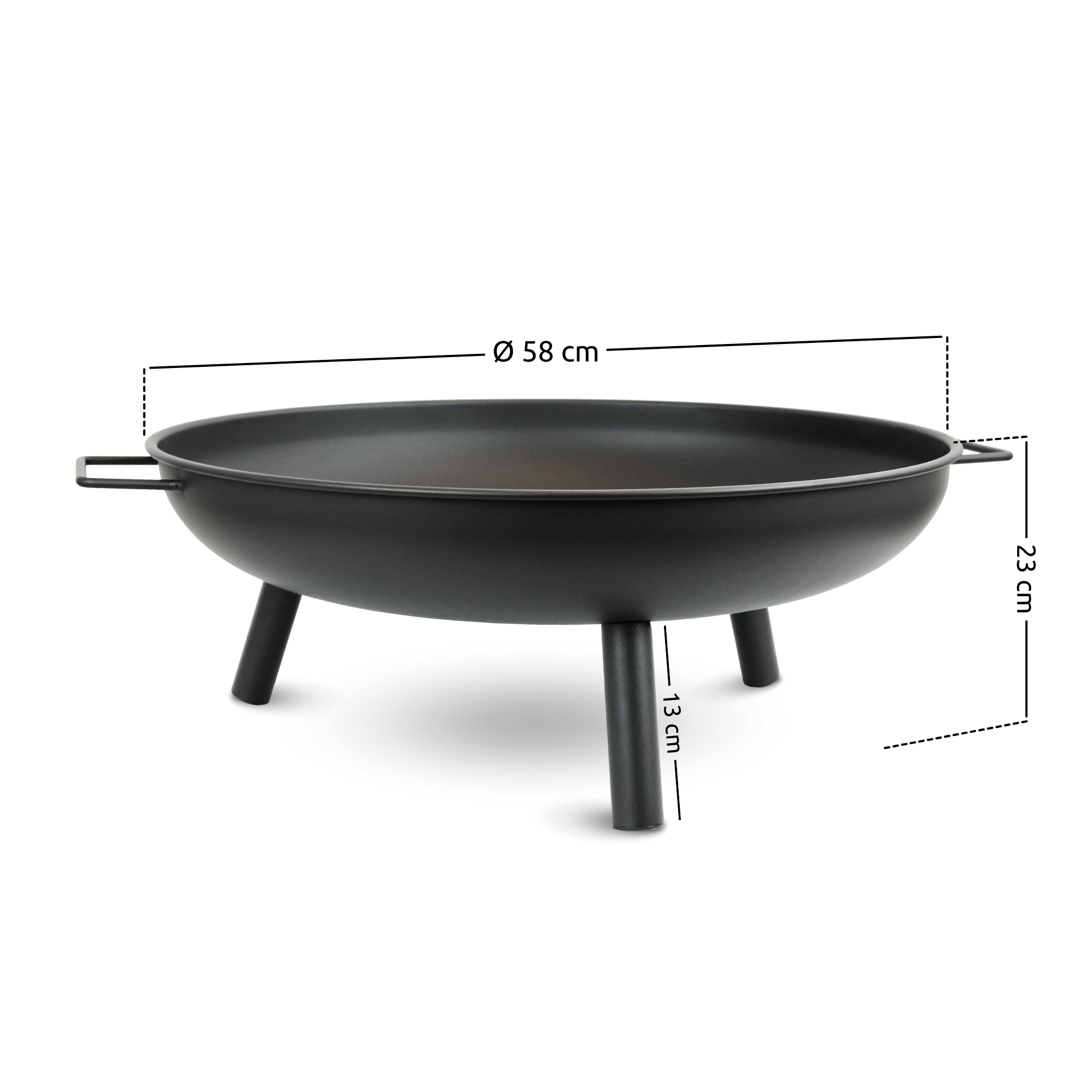 Feuerschale mit drei Standfüßen, Durchmesser 58 cm, schwarz