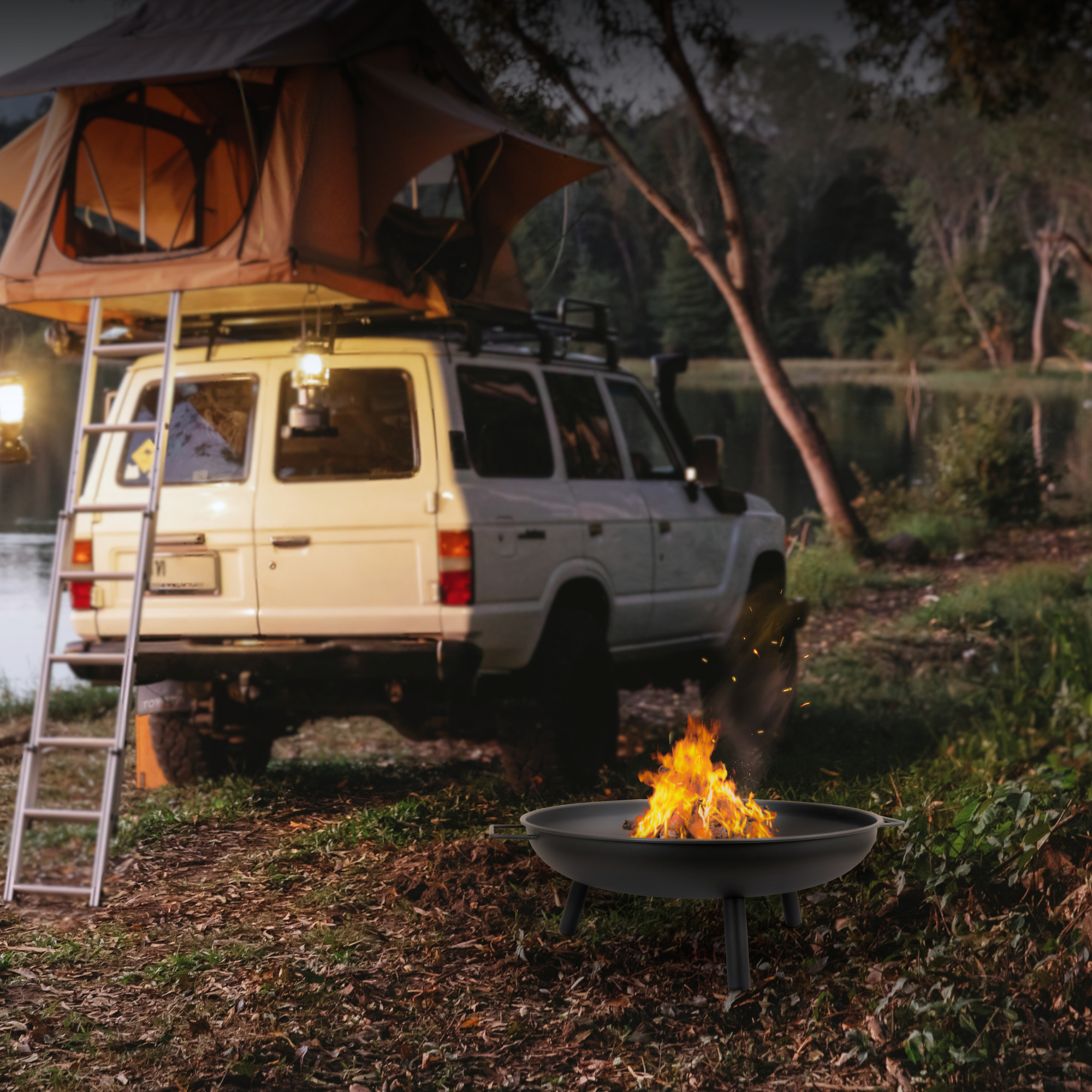 Feuerschale mit drei Standfüßen, Durchmesser 58 cm, schwarz