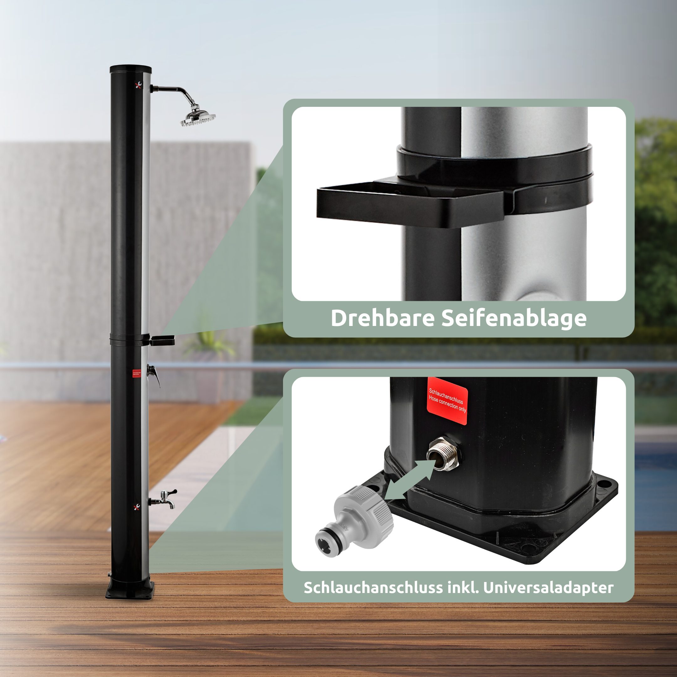Solardusche mit Wasserspeicher für Pool, Garten und Camping - Gartendusche inkl. Schutzhülle