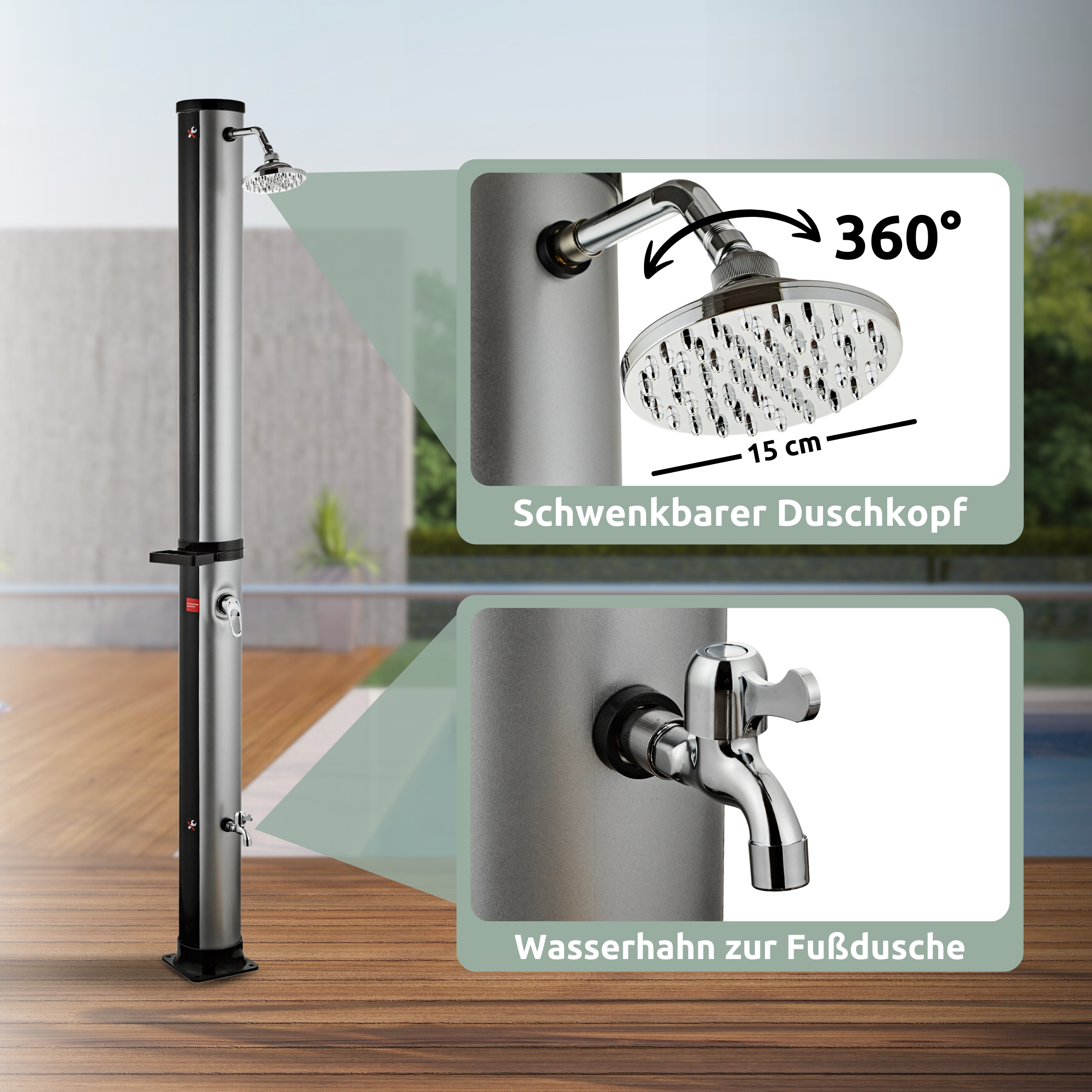 Solardusche mit Wasserspeicher für Pool, Garten und Camping - Gartendusche inkl. Schutzhülle