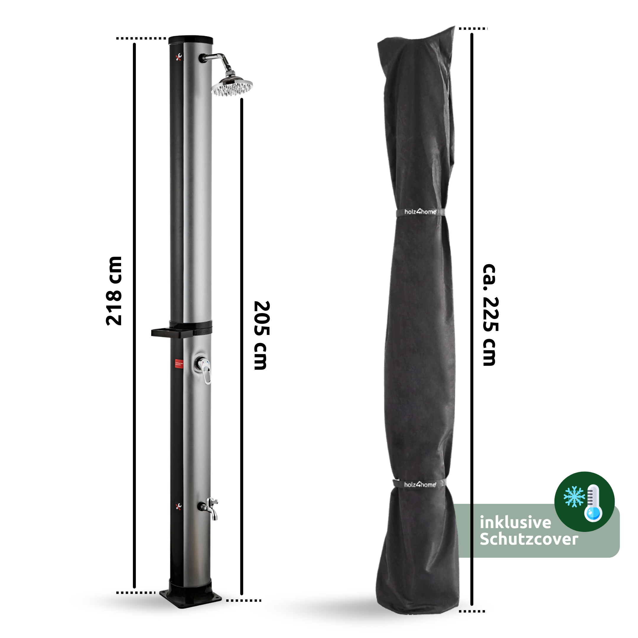 Solardusche mit Wasserspeicher für Pool, Garten und Camping - Gartendusche inkl. Schutzhülle