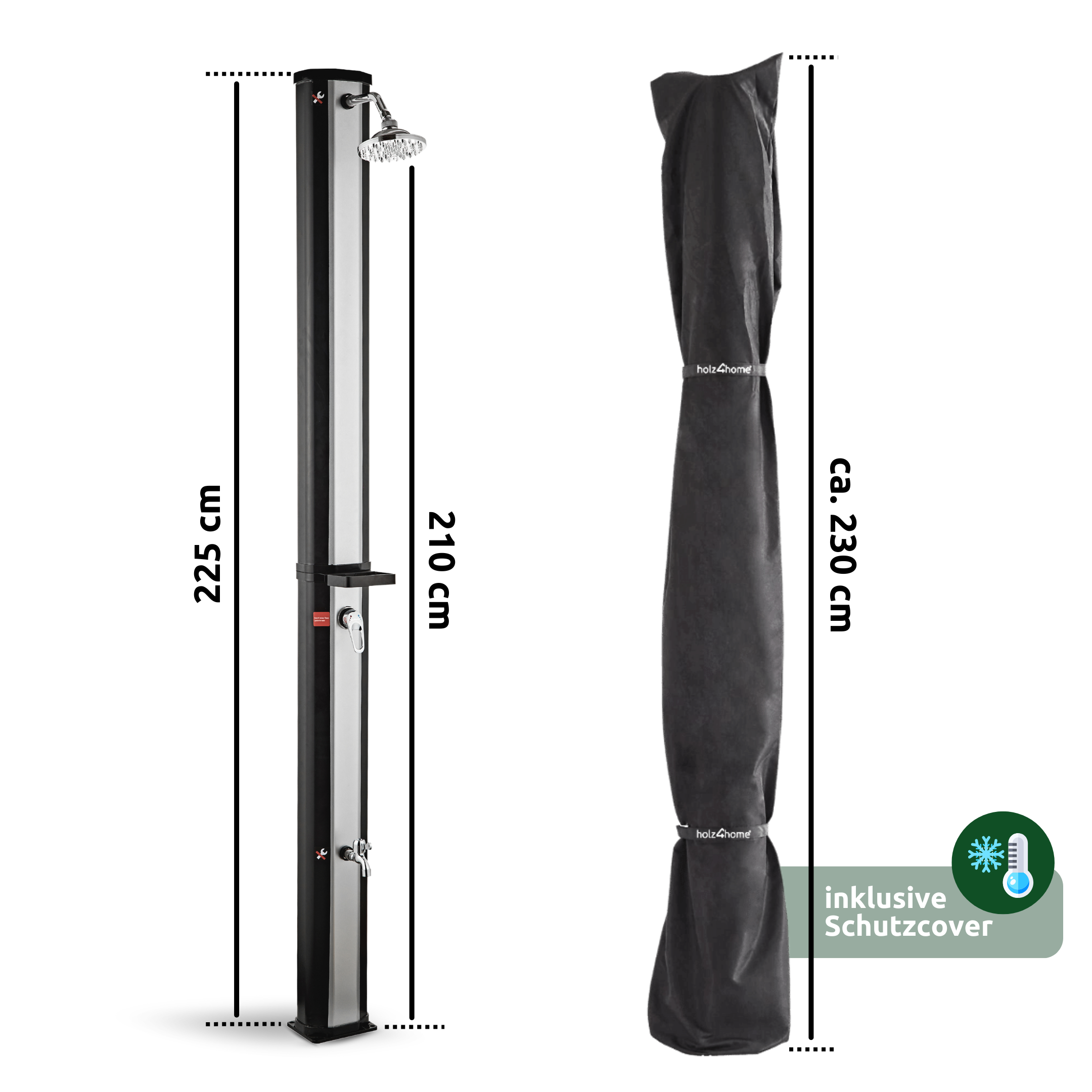 Solardusche mit Wasserspeicher für Pool, Garten und Camping - Gartendusche inkl. Schutzhülle