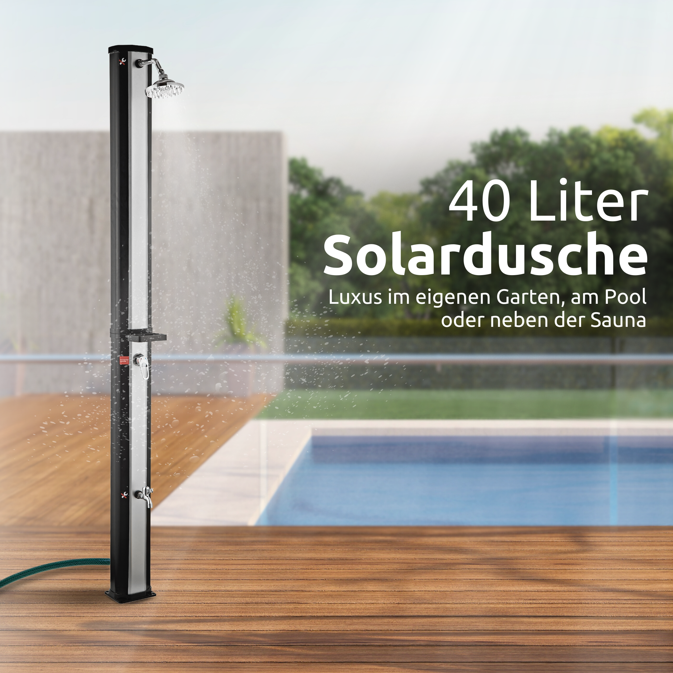 Solardusche mit Wasserspeicher für Pool, Garten und Camping - Gartendusche inkl. Schutzhülle