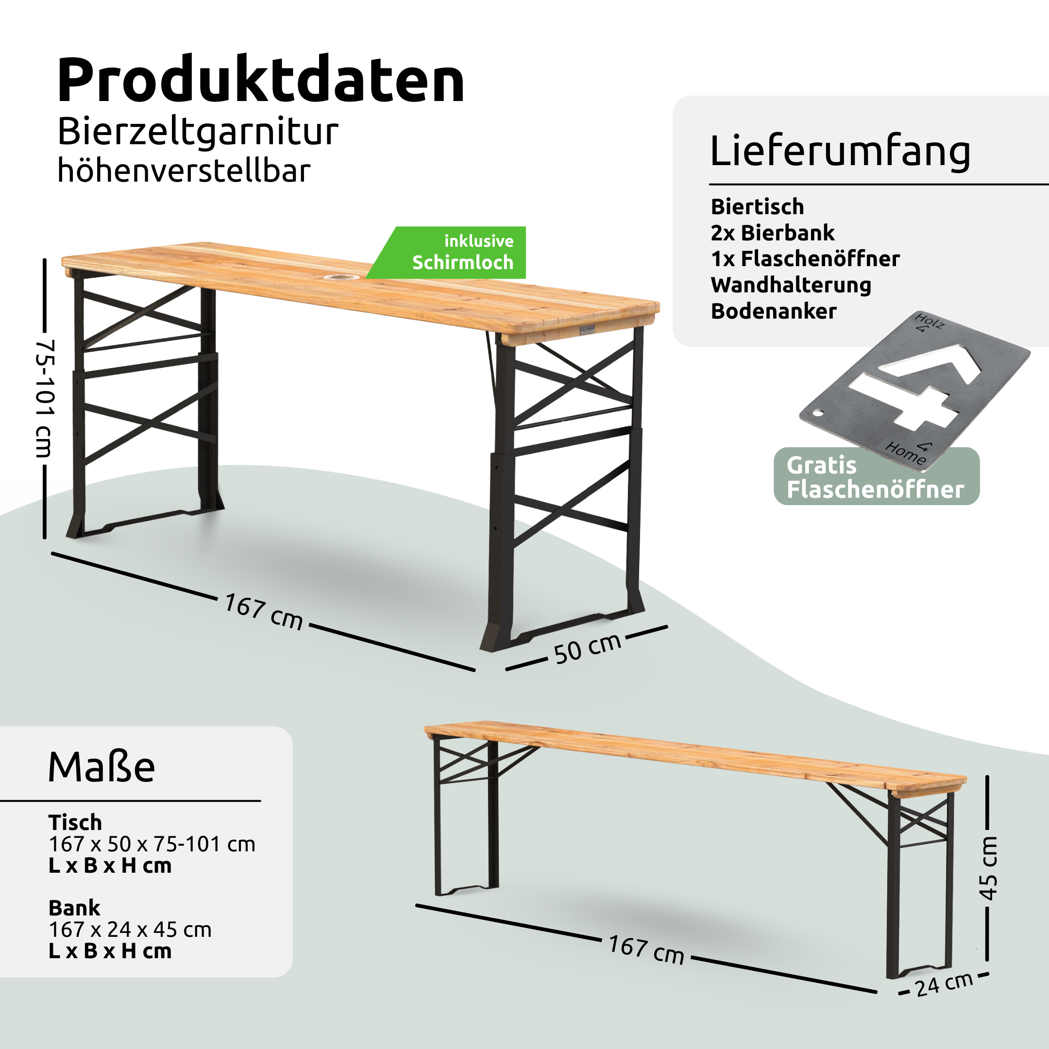 Bierzeltgarnitur - mehrteilig & klappbar inkl. Wandhalterung
