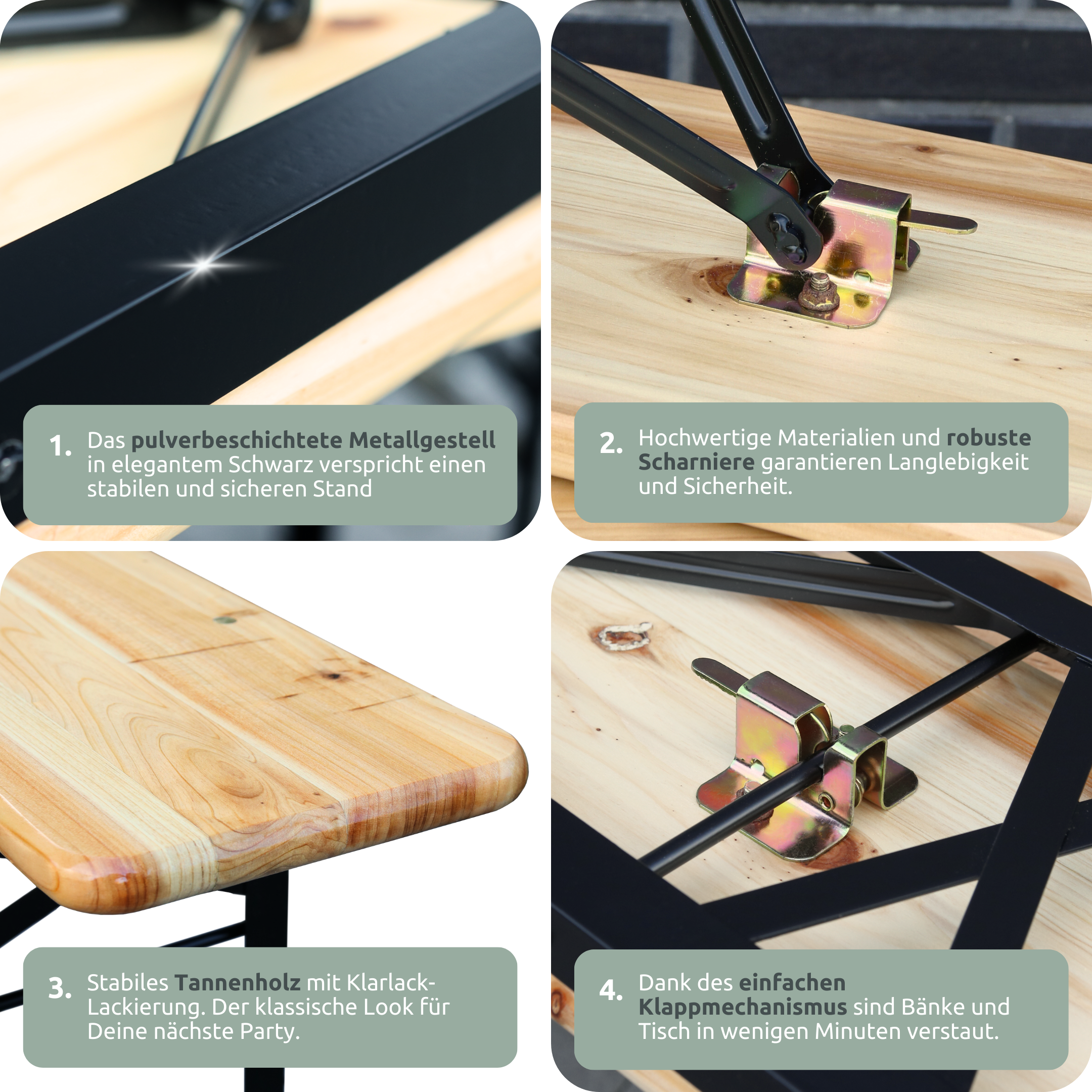 Bierzeltgarnitur - mehrteilig & klappbar inkl. Wandhalterung