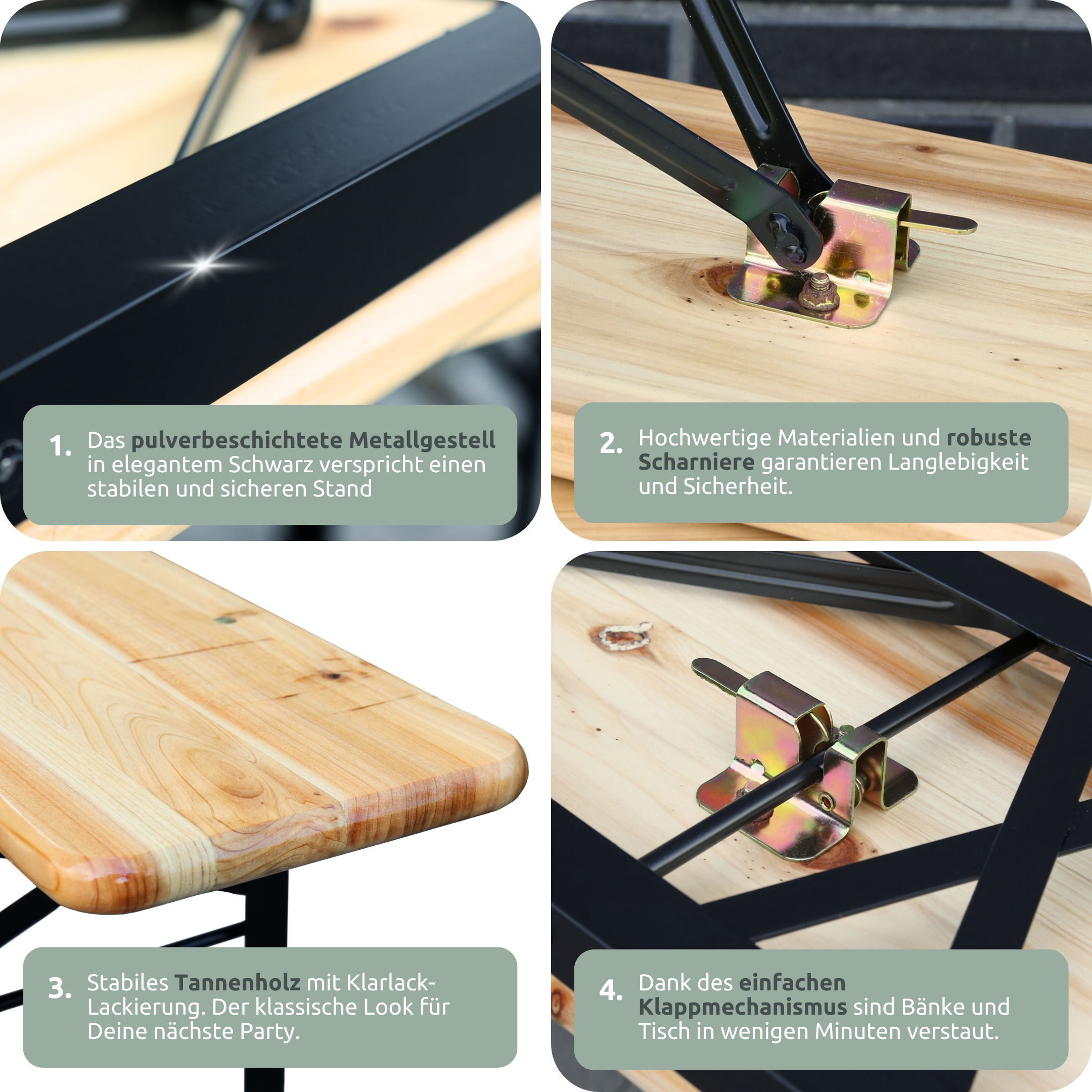 Bierzeltgarnitur - mehrteilig & klappbar inkl. Wandhalterung