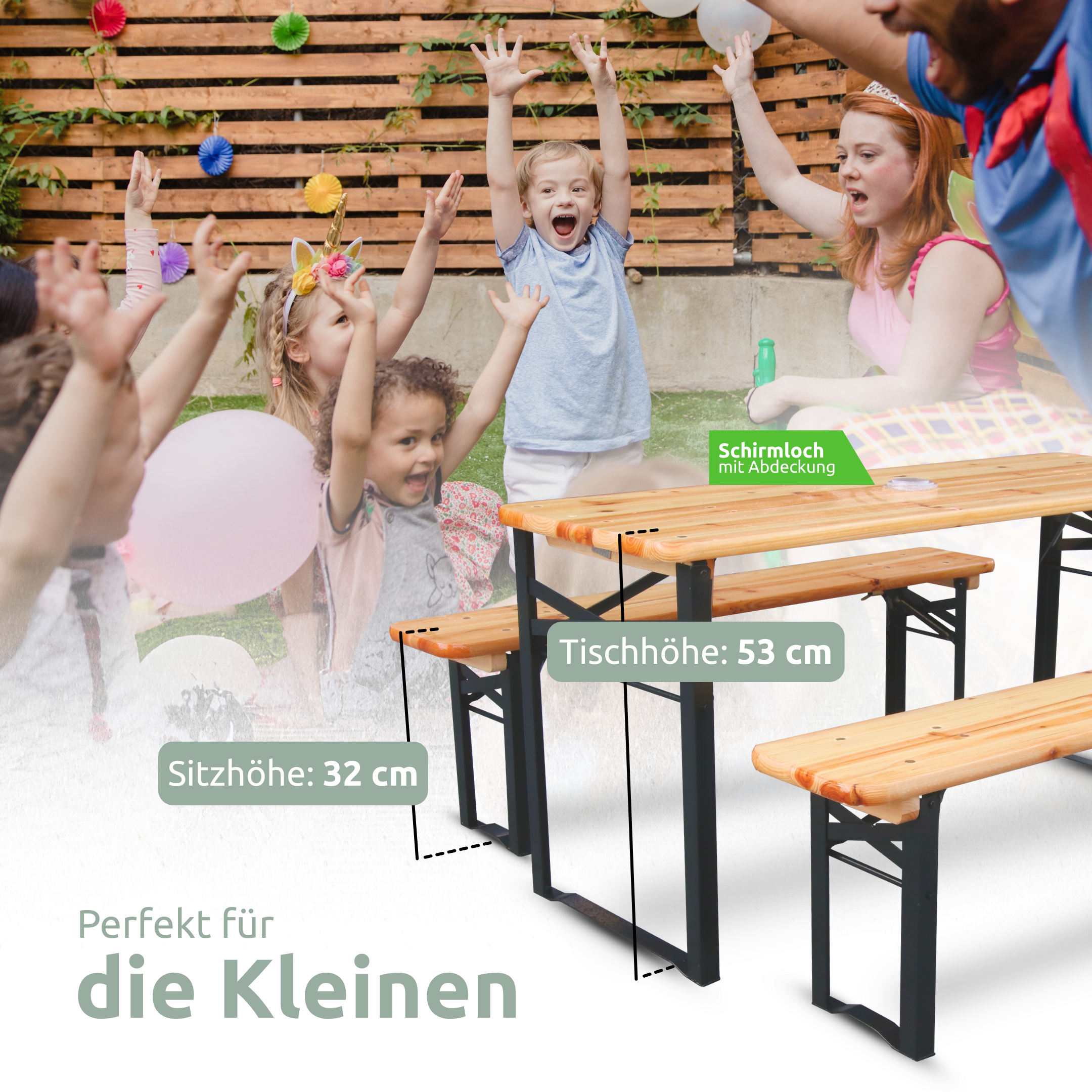 Bierzeltgarnitur - mehrteilig & klappbar inkl. Wandhalterung