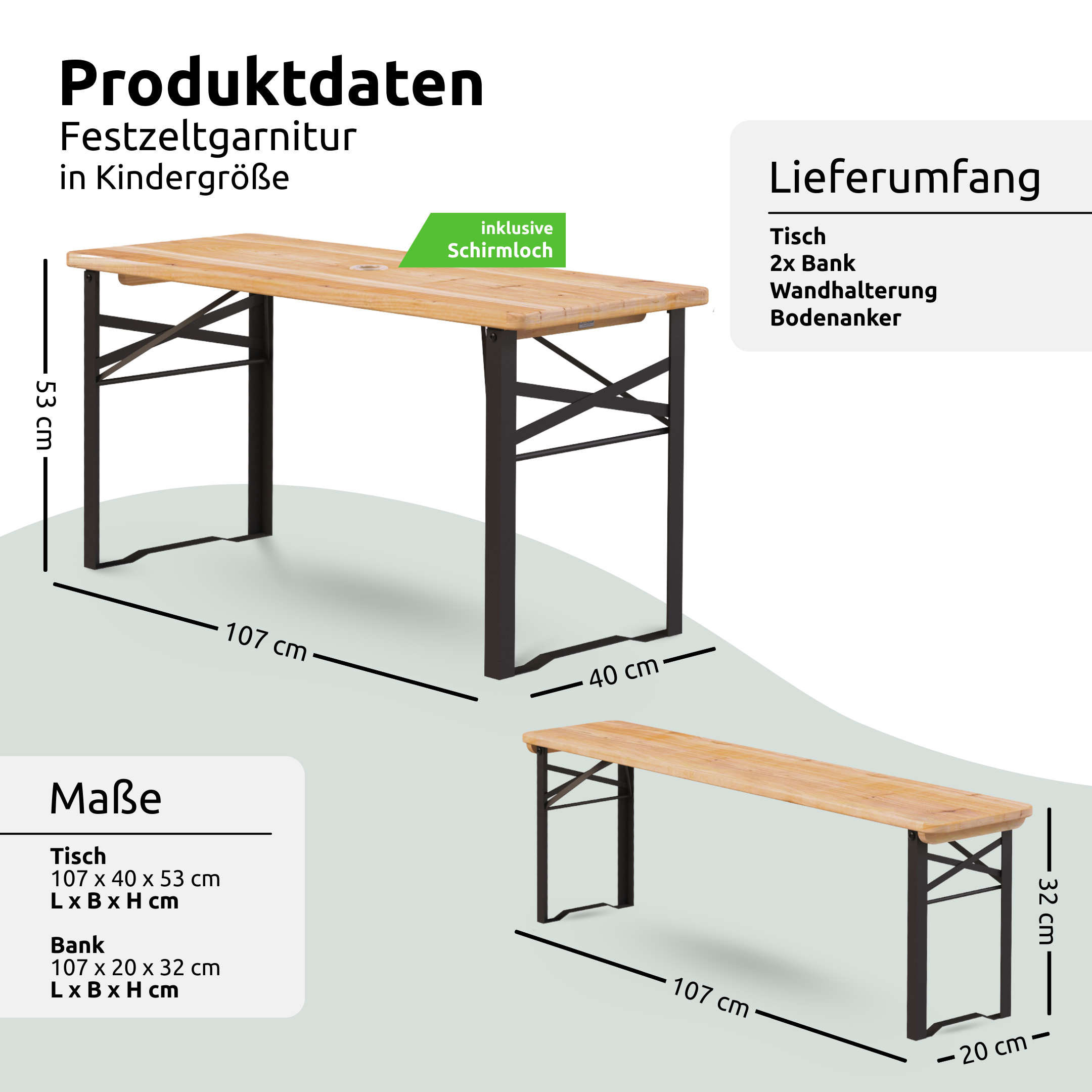 Bierzeltgarnitur - mehrteilig & klappbar inkl. Wandhalterung
