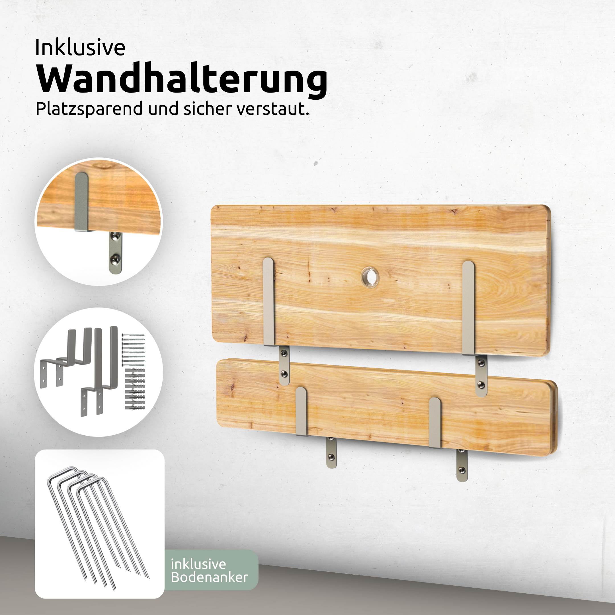 Bierzeltgarnitur - mehrteilig & klappbar inkl. Wandhalterung