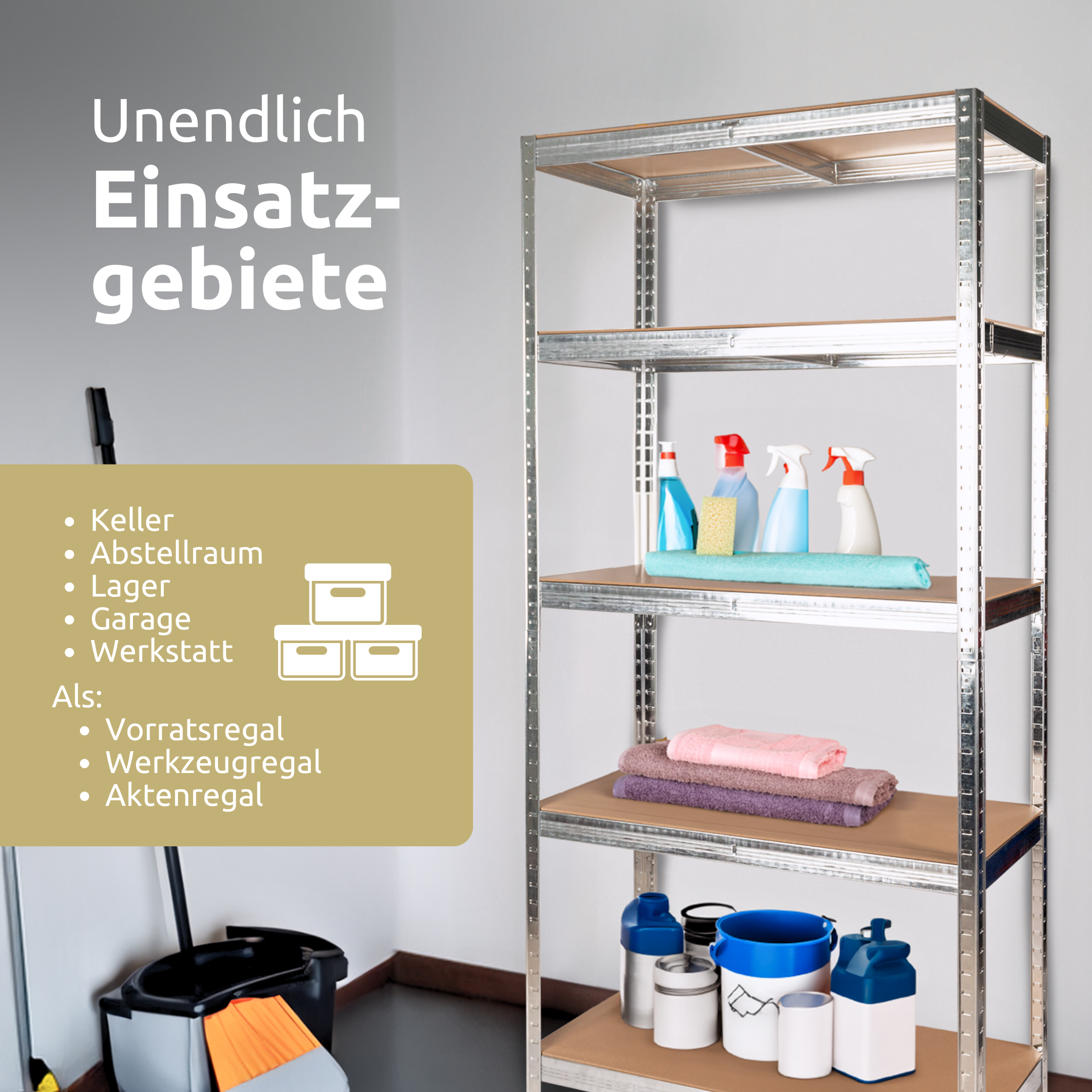 Schwerlastregal 90x40x180cm I belastbar bis 875kg I 5 Ablagen + Haken