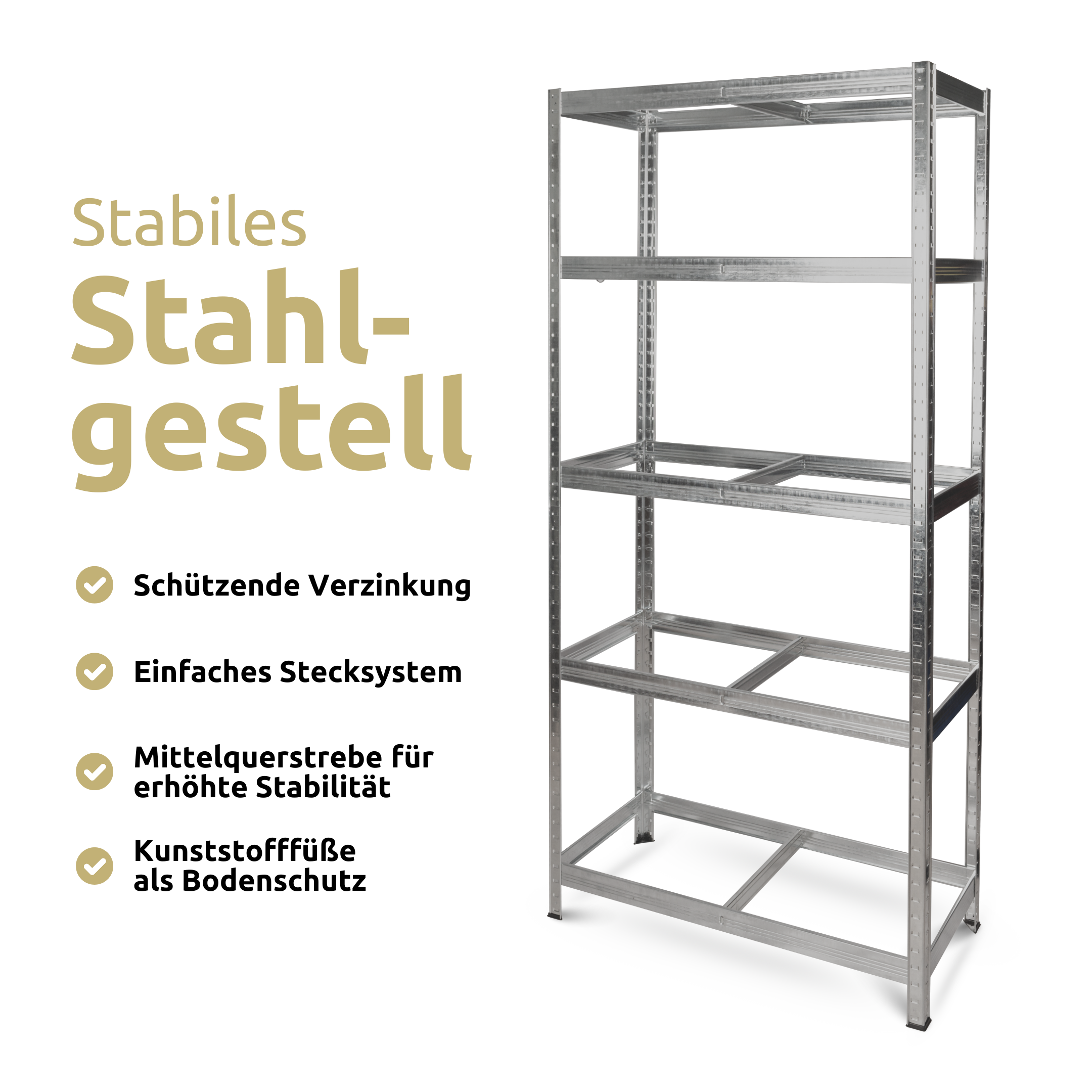 Schwerlastregal 90x40x180cm I belastbar bis 875kg I 5 Ablagen + Haken