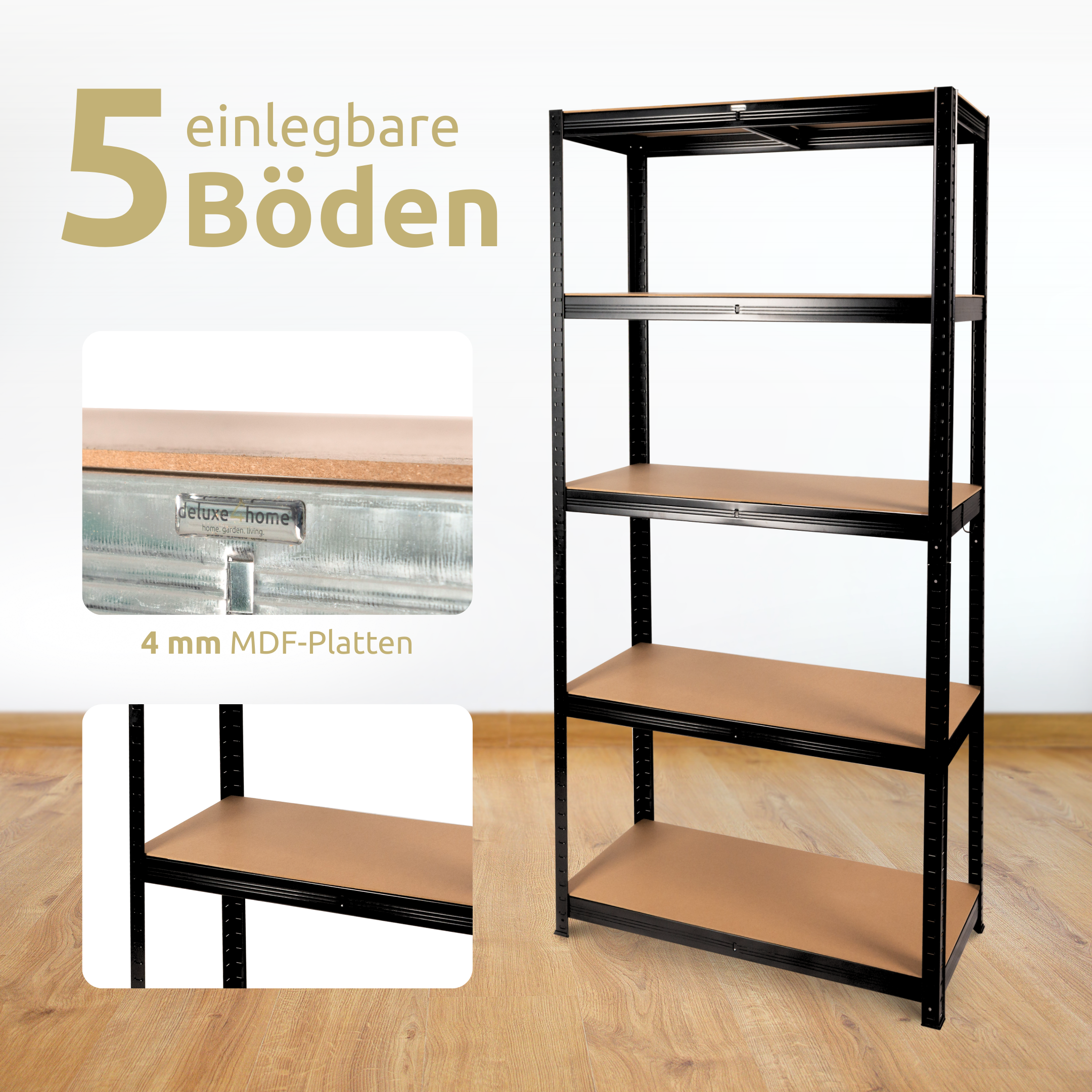 Schwerlastregal 90x40x180cm I belastbar bis 875kg I 5 Ablagen + Haken