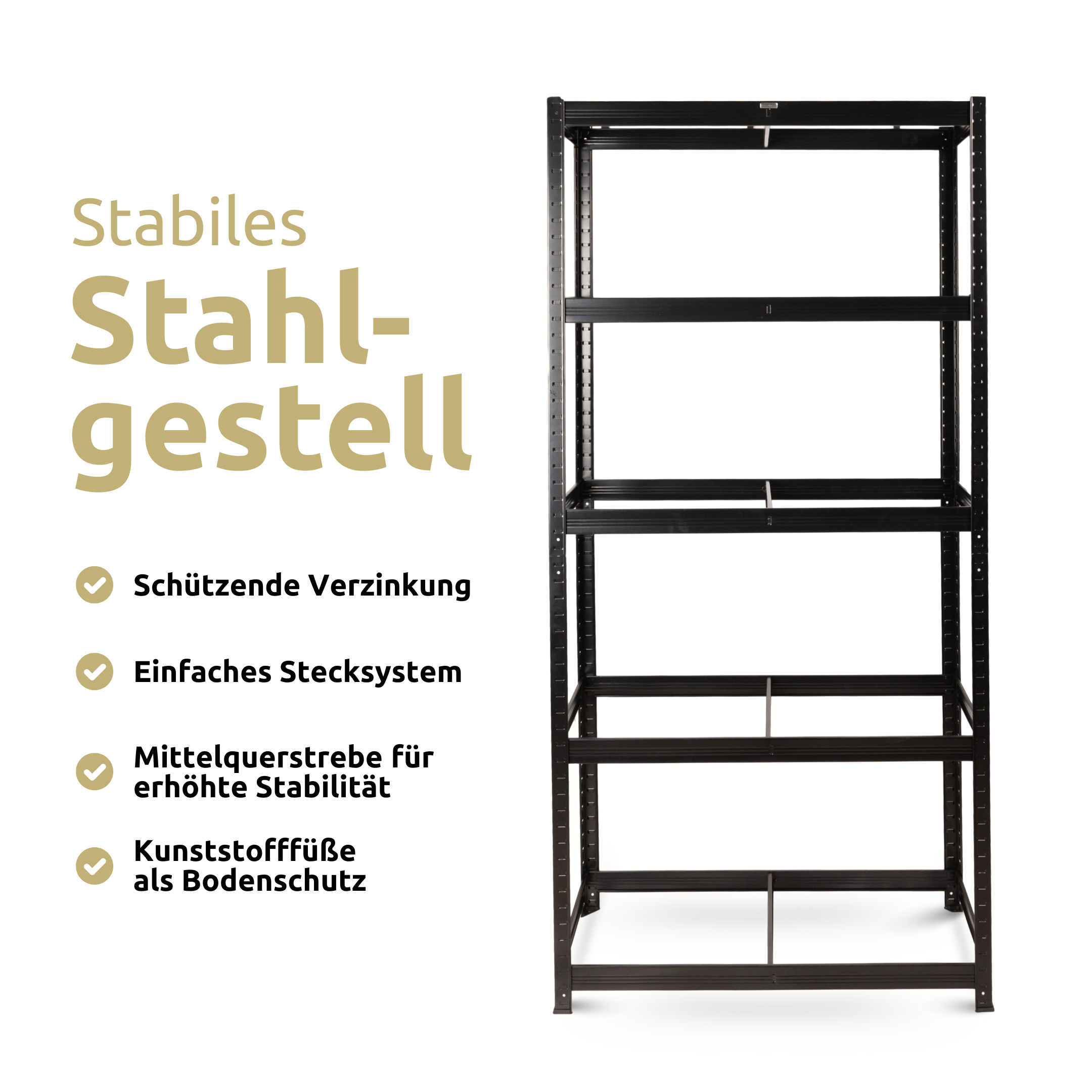 Schwerlastregal 90x40x180cm I belastbar bis 875kg I 5 Ablagen + Haken