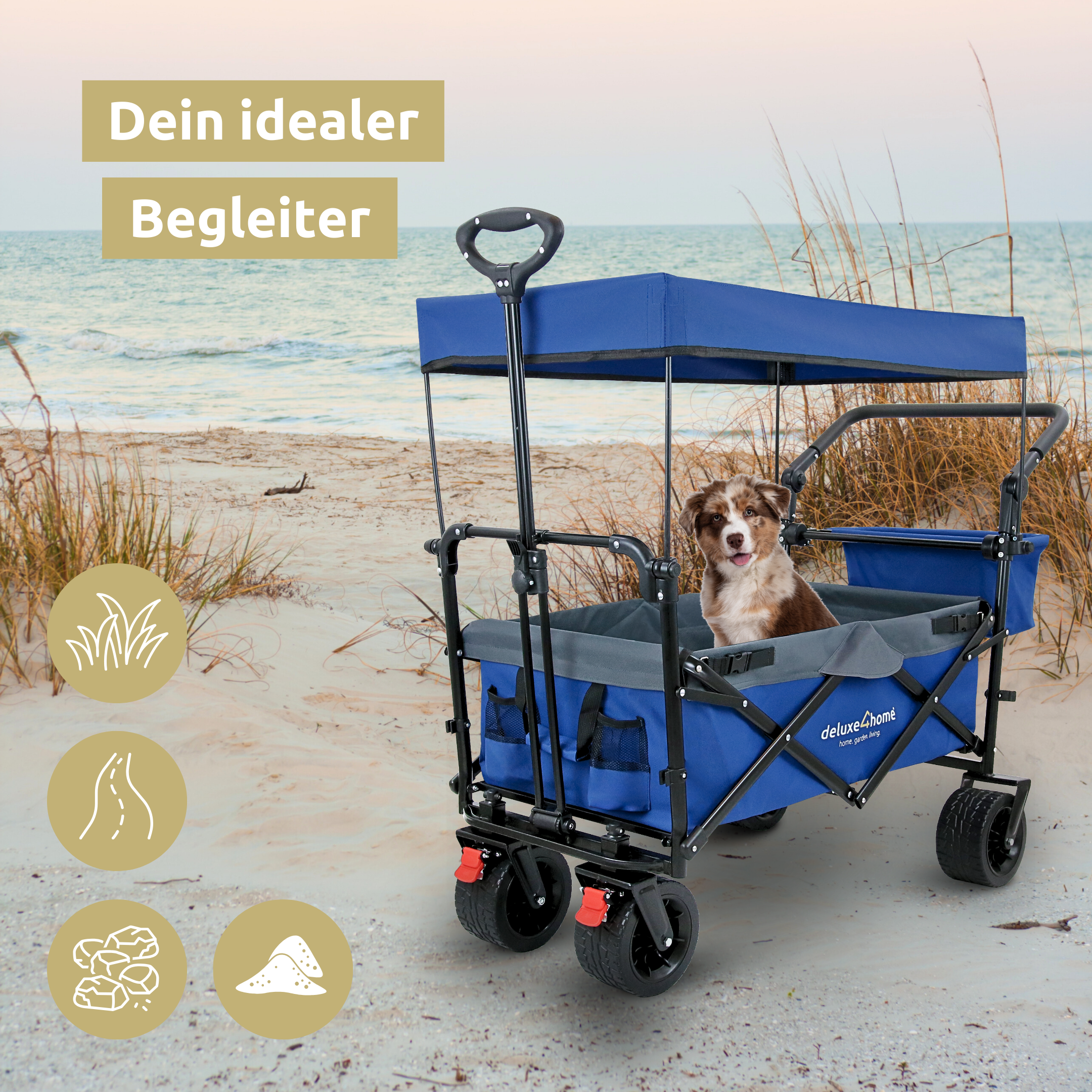 Bollerwagen faltbar mit Dach I Extra Breite Reifen