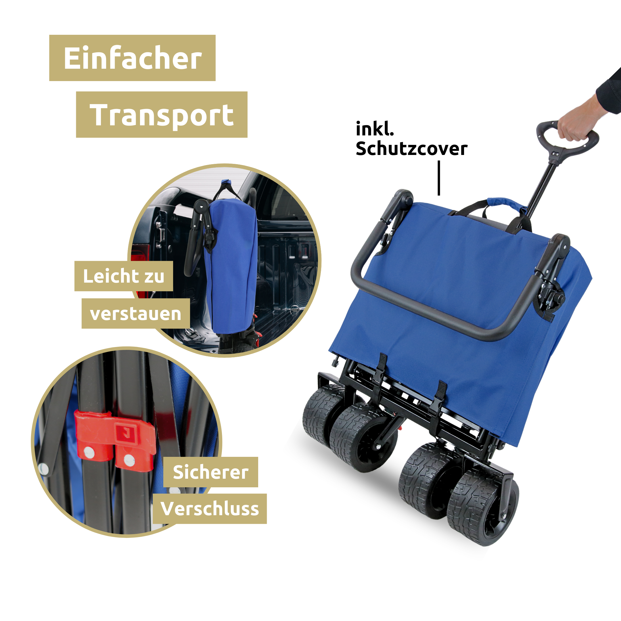 Bollerwagen faltbar mit Dach I Extra Breite Reifen