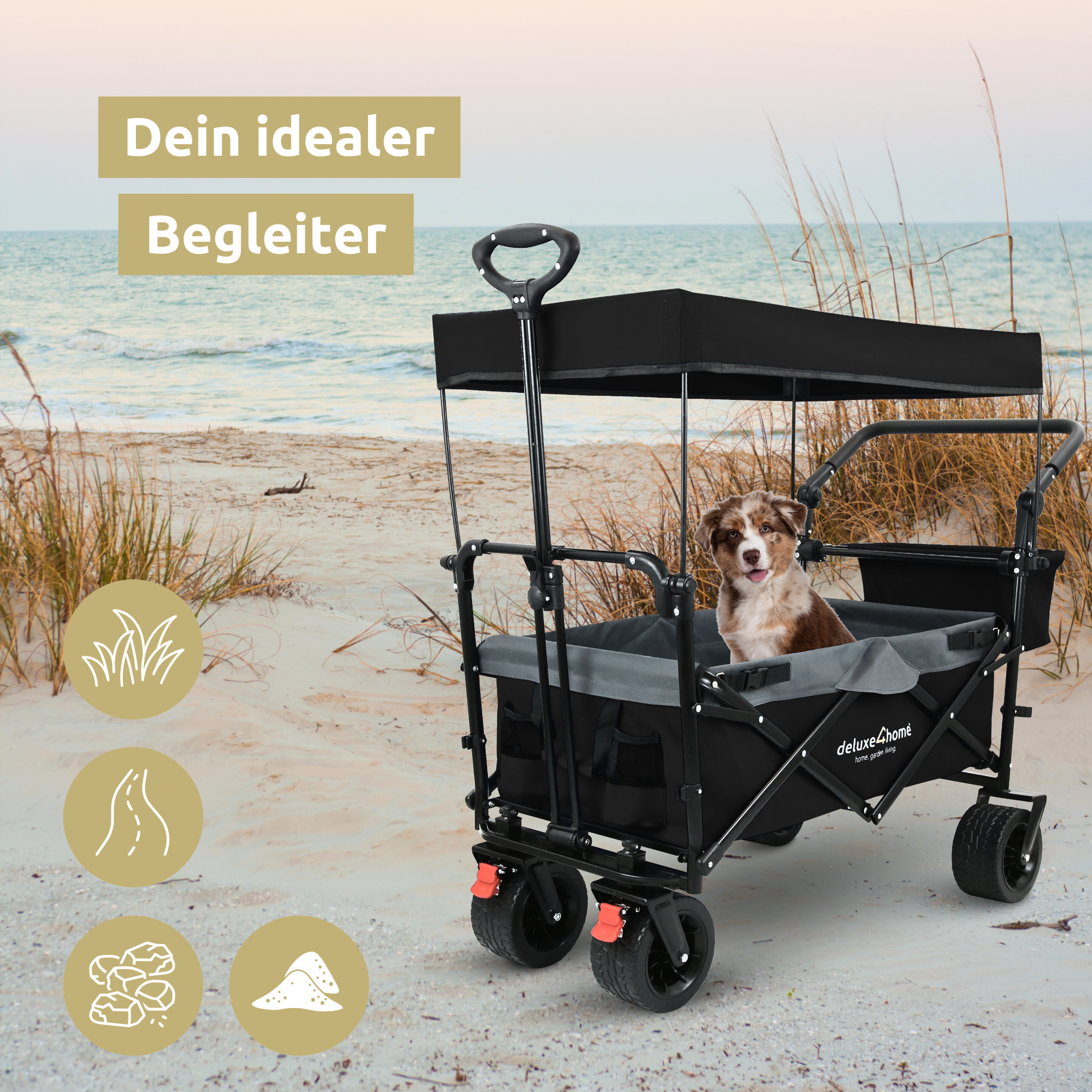 Bollerwagen faltbar mit Dach I Extra Breite Reifen