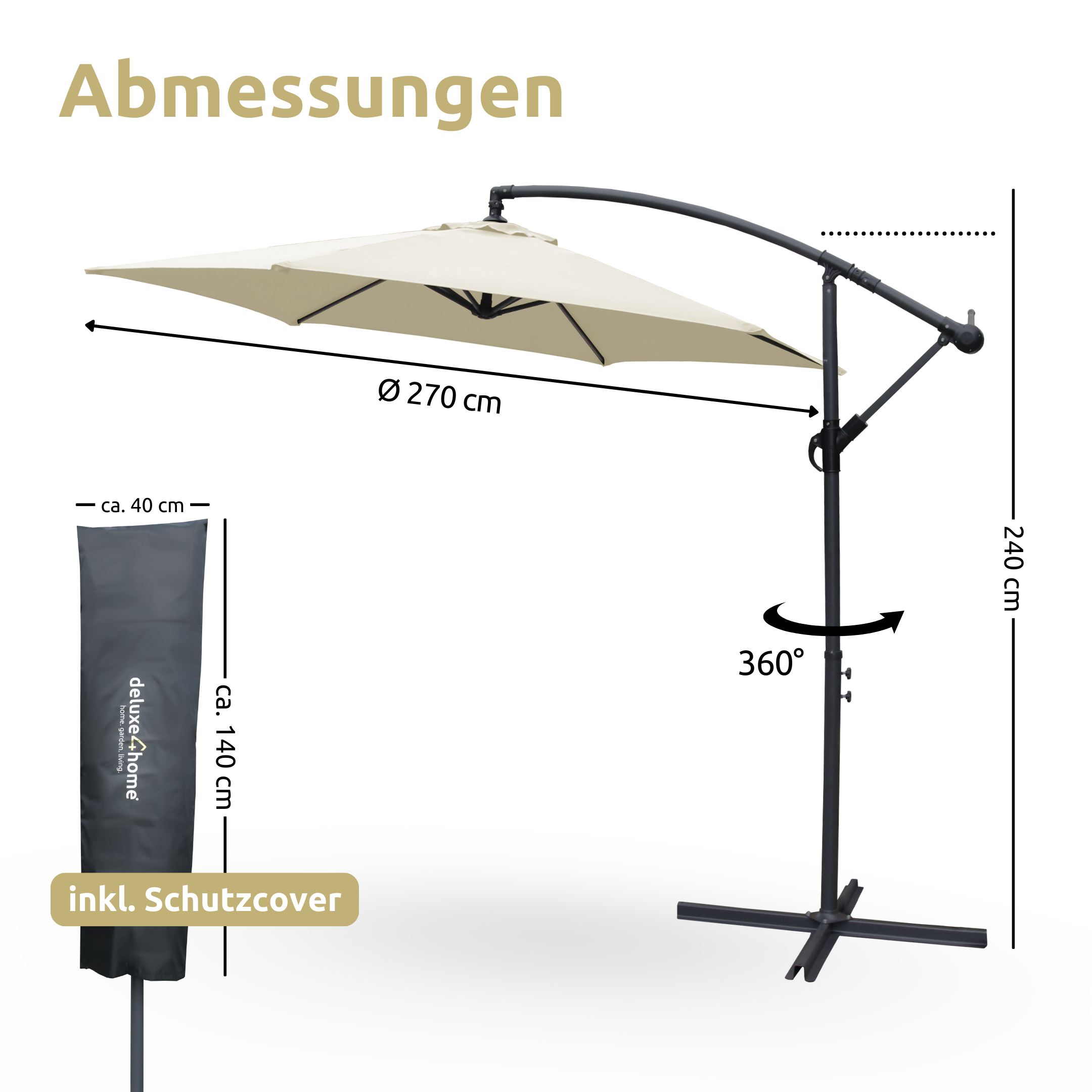 Sonnenschirm Ampelschirm mit Ständer ⌀ 270cm