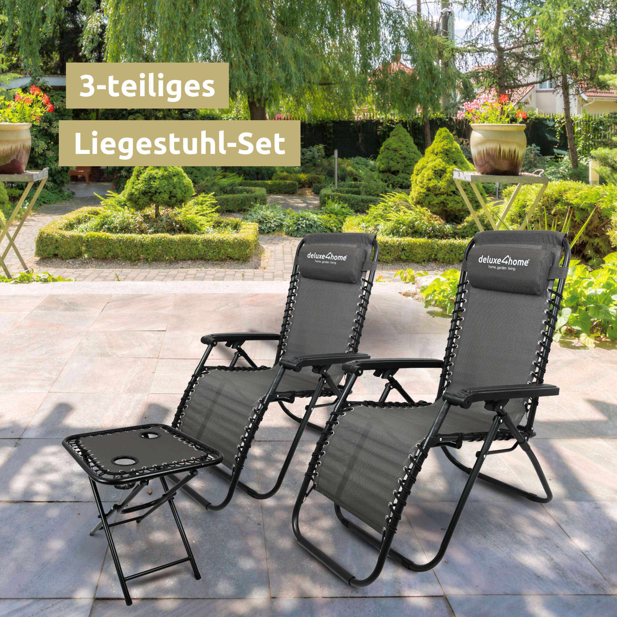 Liegestühle mit Klapptisch faltbar mit gepolsterter Kopflehne