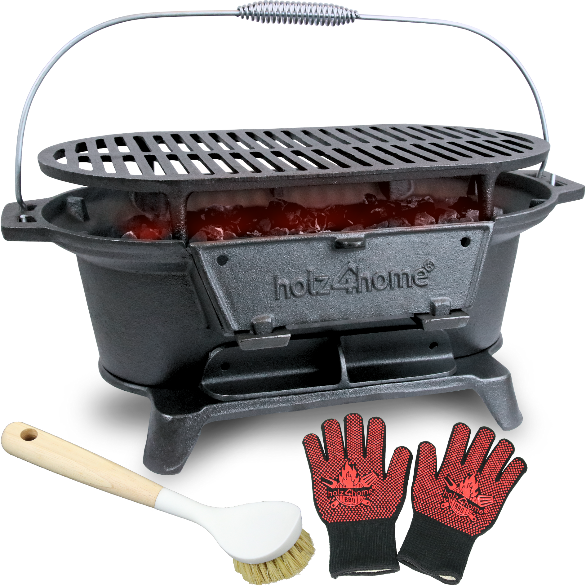holzkohlegrill camping XXL Gusseisen Holzkohle Grill mit Grillrost