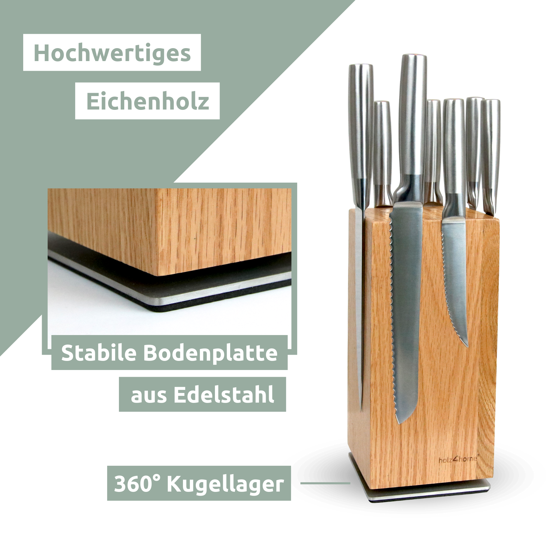 Magnetischer Messerblock 360° drehbar aus Eichenholz