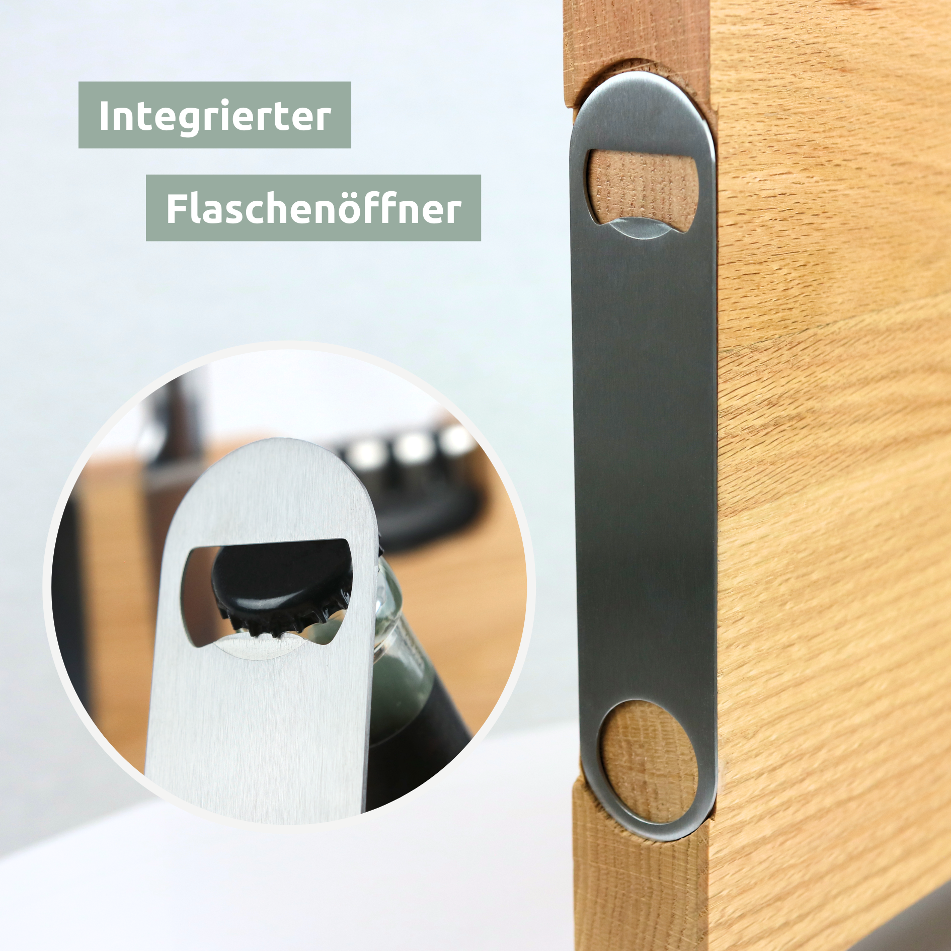 Magnetischer Messerblock aus Eichenholz - inkl. Flaschenöffner & Messerschärfer