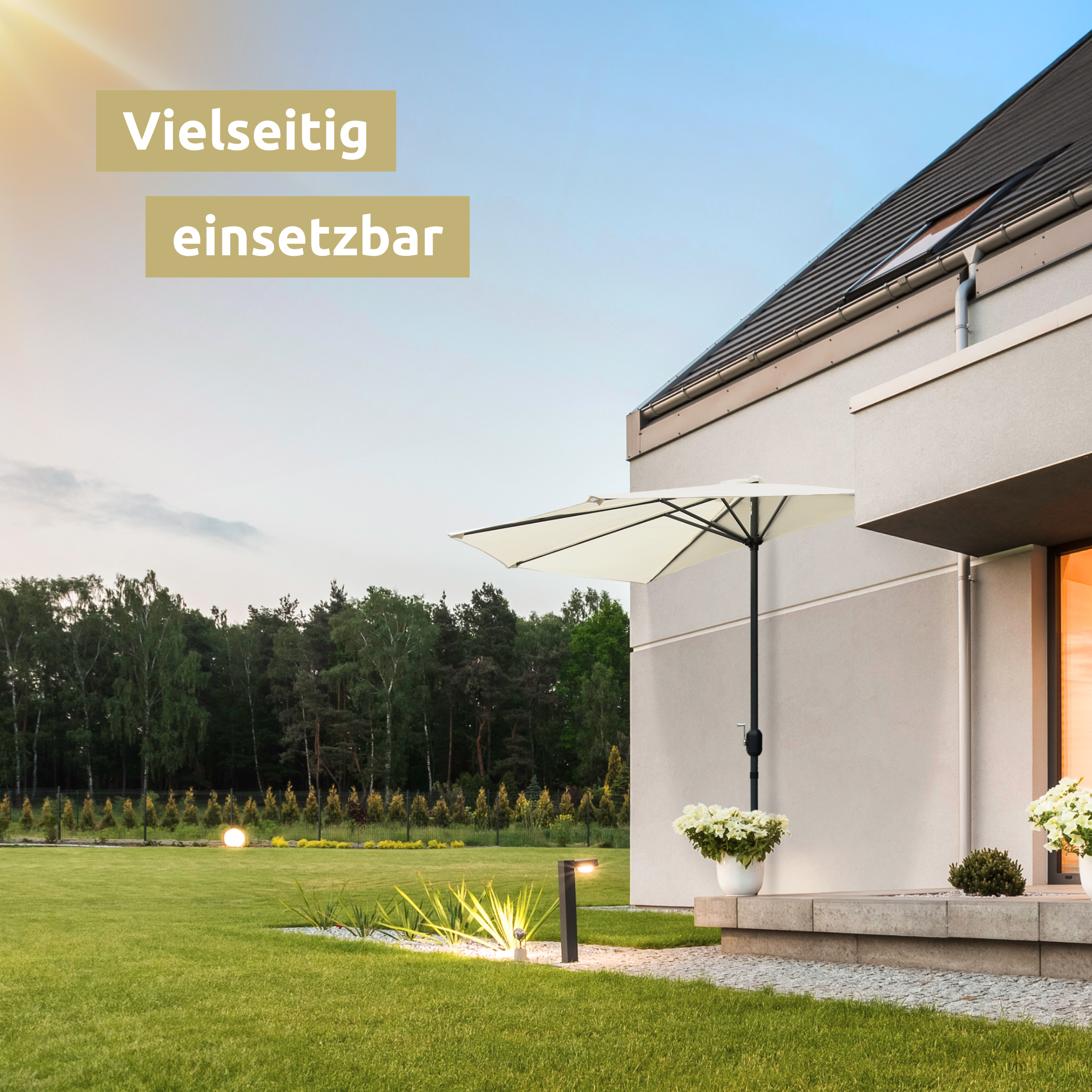 Sonnenschirm Halbrund für Balkon Terrasse Radius 150cm Creme