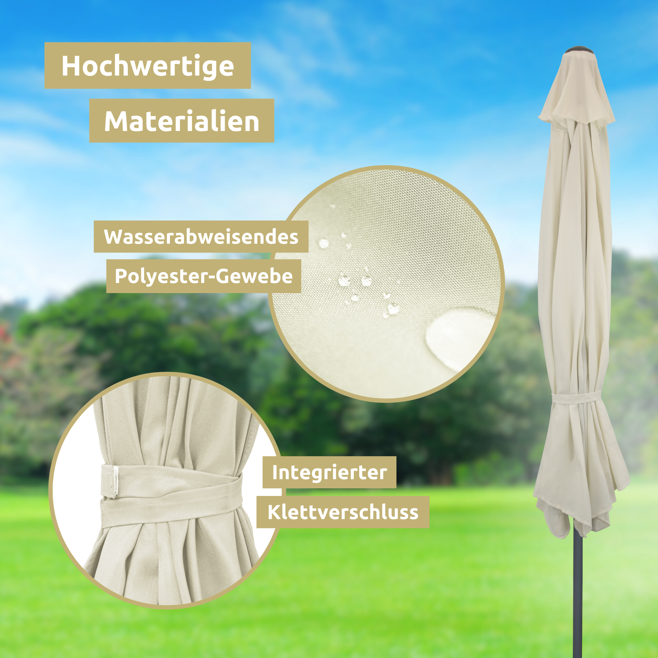 Sonnenschirm Halbrund für Balkon Terrasse Radius 150cm Creme