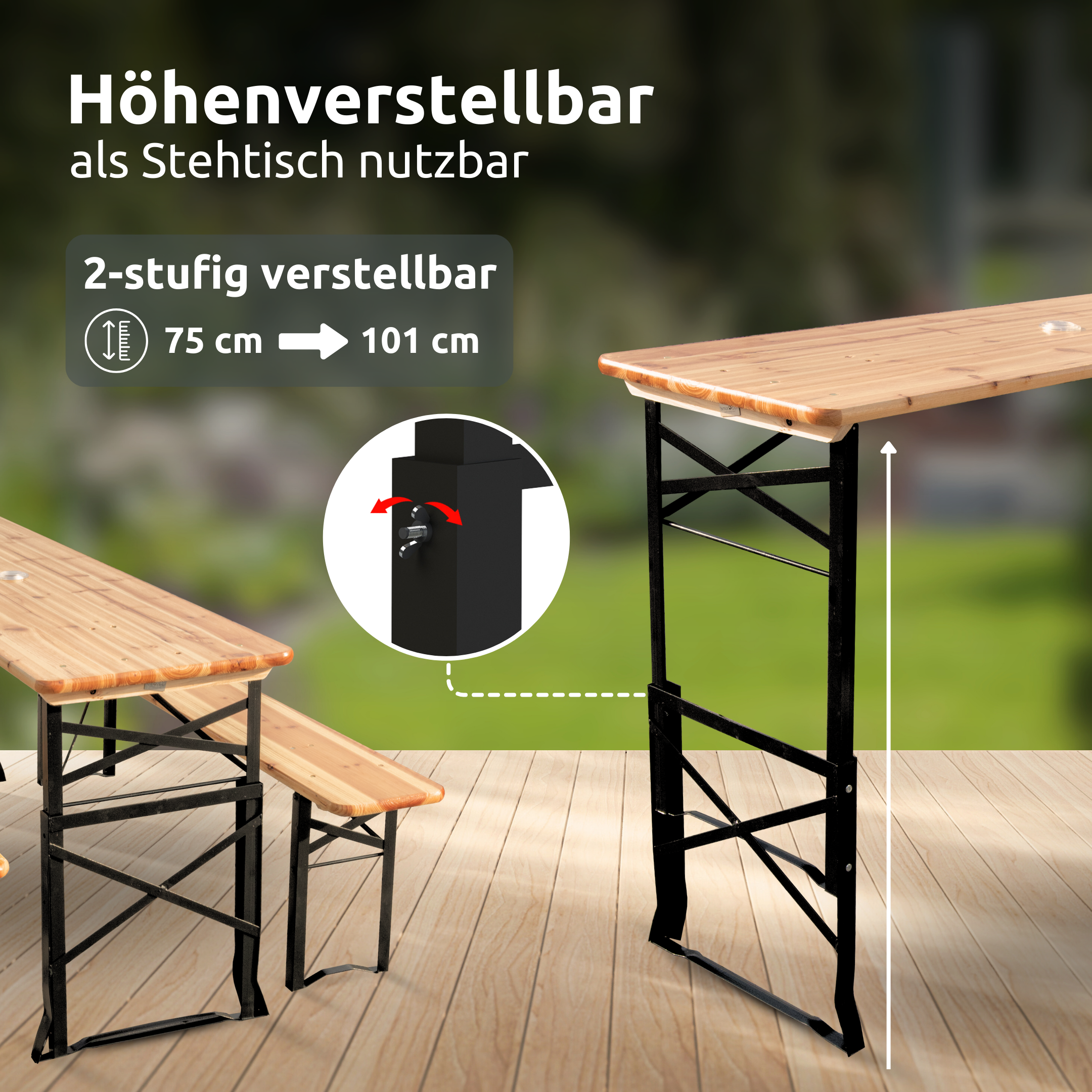 Bierzeltgarnitur - mehrteilig & klappbar inkl. Wandhalterung
