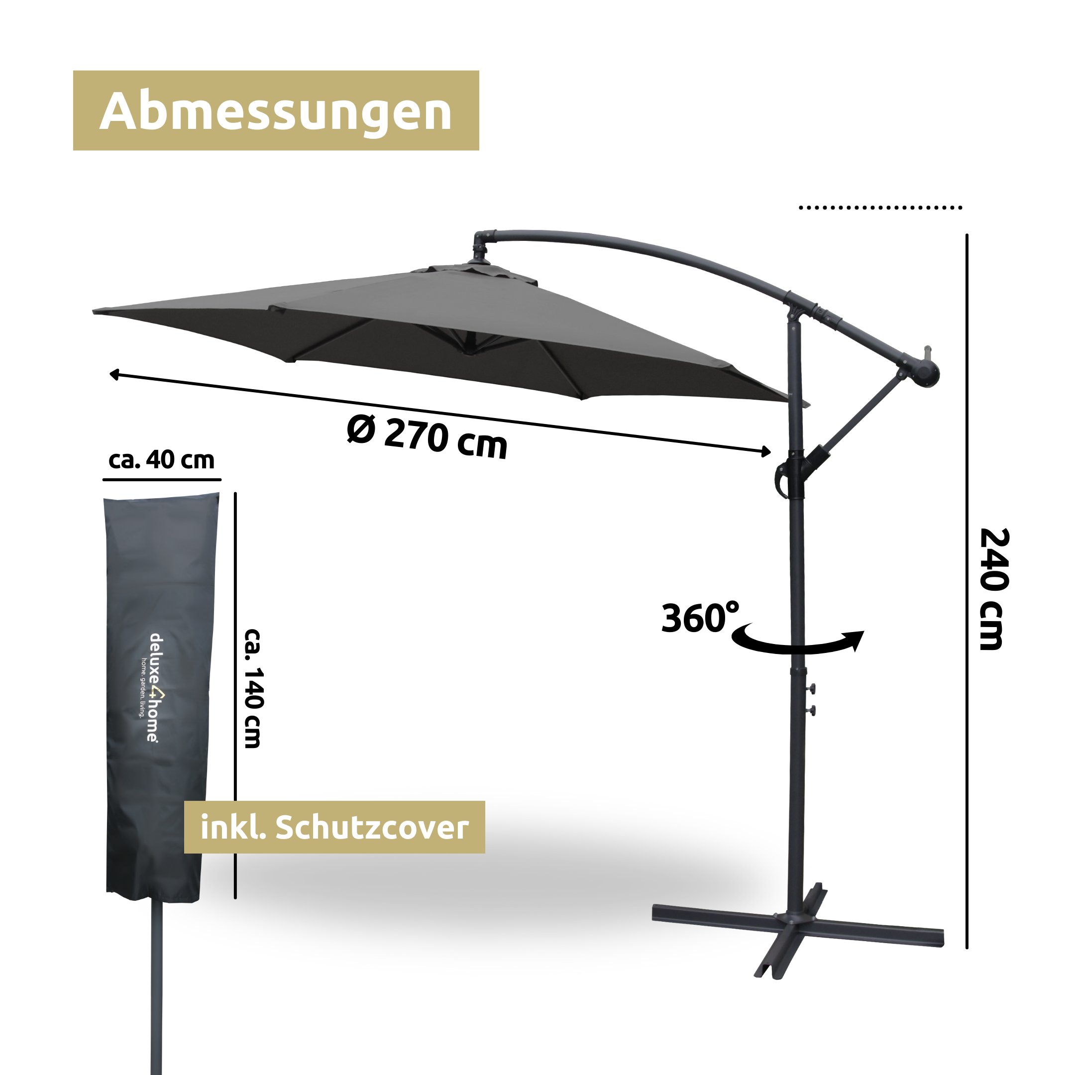 Sonnenschirm Ampelschirm mit Ständer ⌀ 270cm