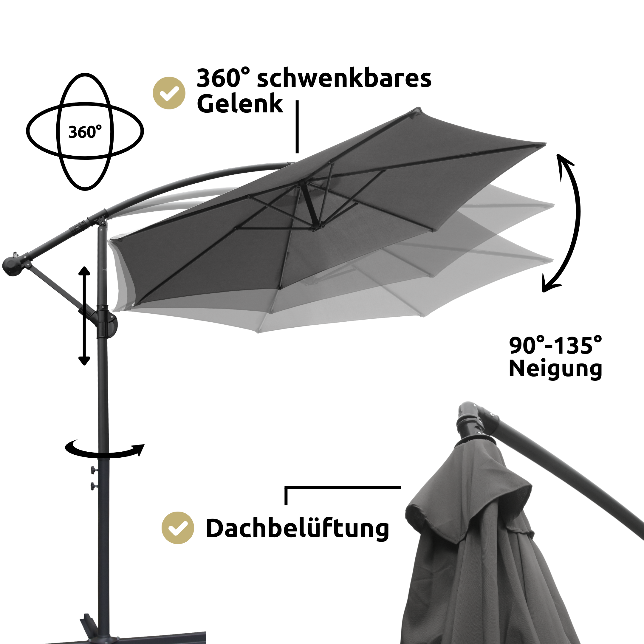 Sonnenschirm Ampelschirm mit Ständer ⌀ 270cm