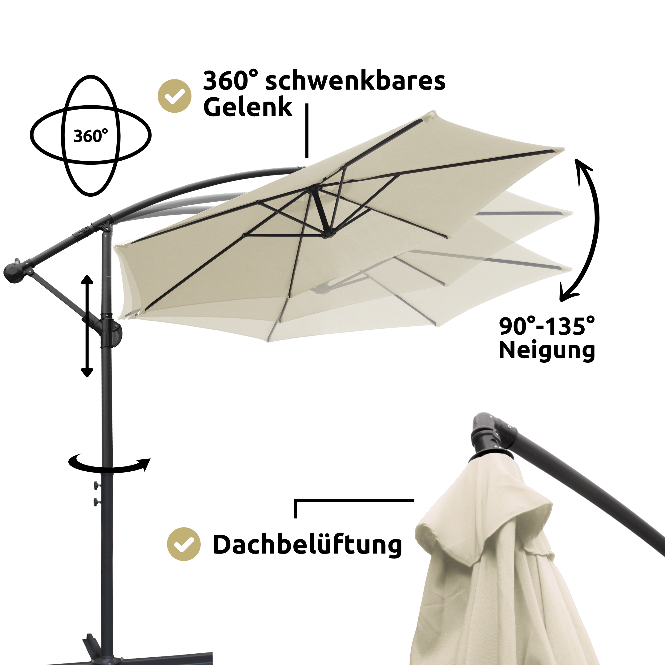 Sonnenschirm Ampelschirm mit Ständer ⌀ 270cm